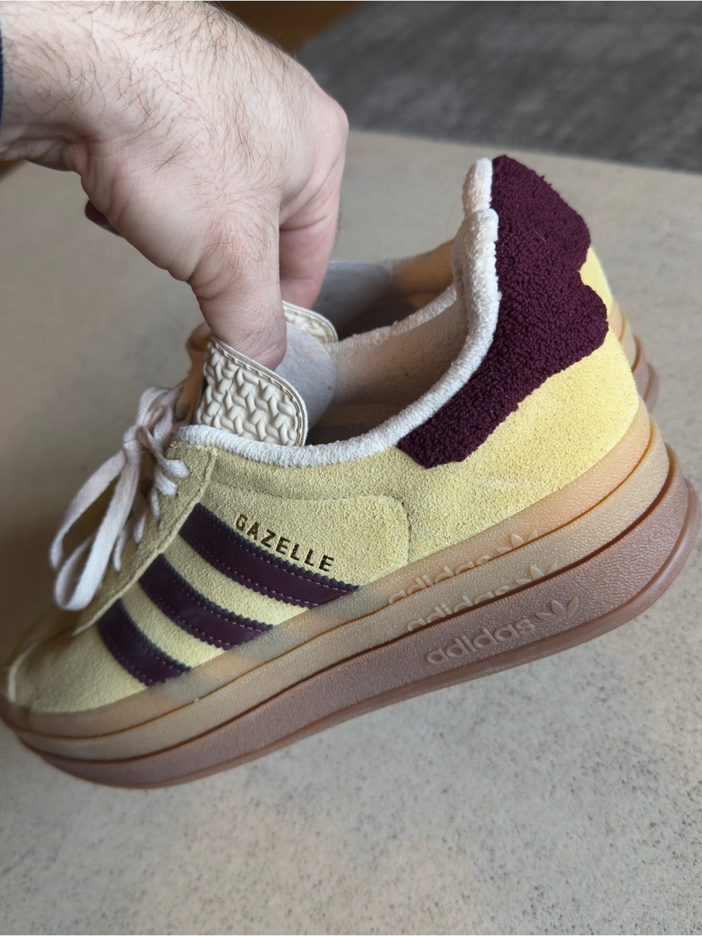 adidas Gazelle Suede Sneakers in Yellow with Maroon Accents - Picture 5 of 13